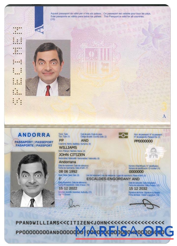 Printable Andorra passport sample